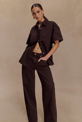 Maya Oversized Denim Shirt - Chocolate