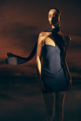 Mattea Diamante Mini Dress With Scarf - Navy