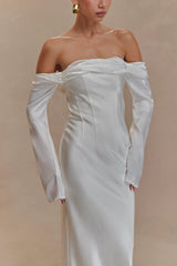Giselle Off Shoulder Cowl Neck Maxi Dress - White