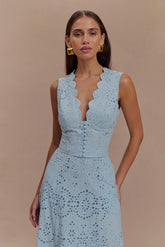 Arla Sleeveless Broderie Top - Pale Cornflower Blue
