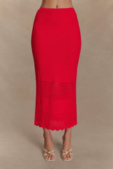 Madeline Scallop Knit Midi Skirt - Red