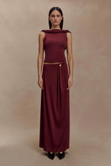 Bridget Slinky Maxi Skirt With Hardware - Burgundy