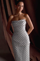 Zuri Hand Beaded Embellished Peplum Corset - Silver