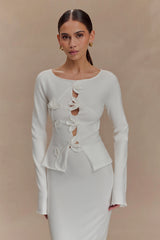 Alejandra Floral Long Sleeve Knit Top - White