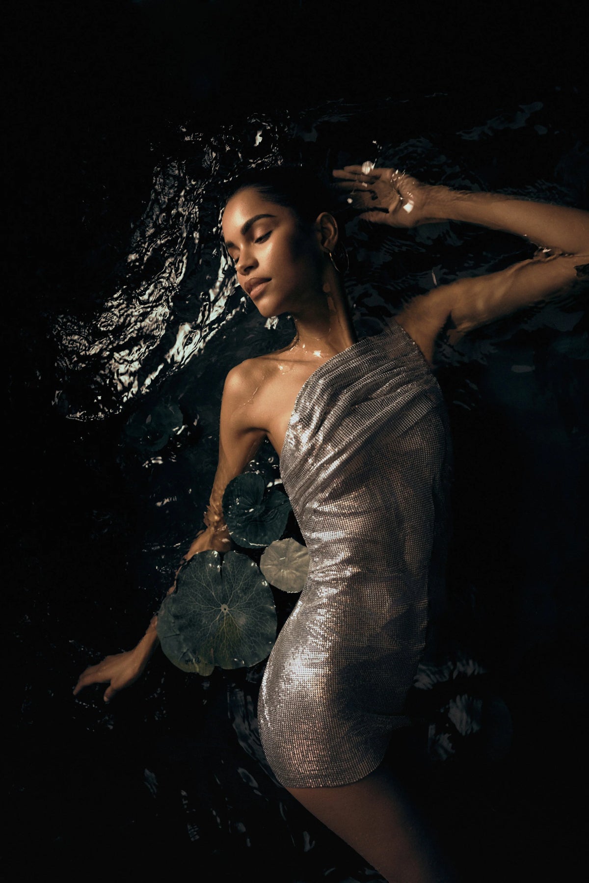 Lyle One Shoulder Glow Mesh Mini Dress - Silver