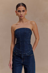 Monte Strapless Diamante Denim Corset - Midnight Blue