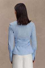 Eugenia Wrap Cotton Shirt - Blue