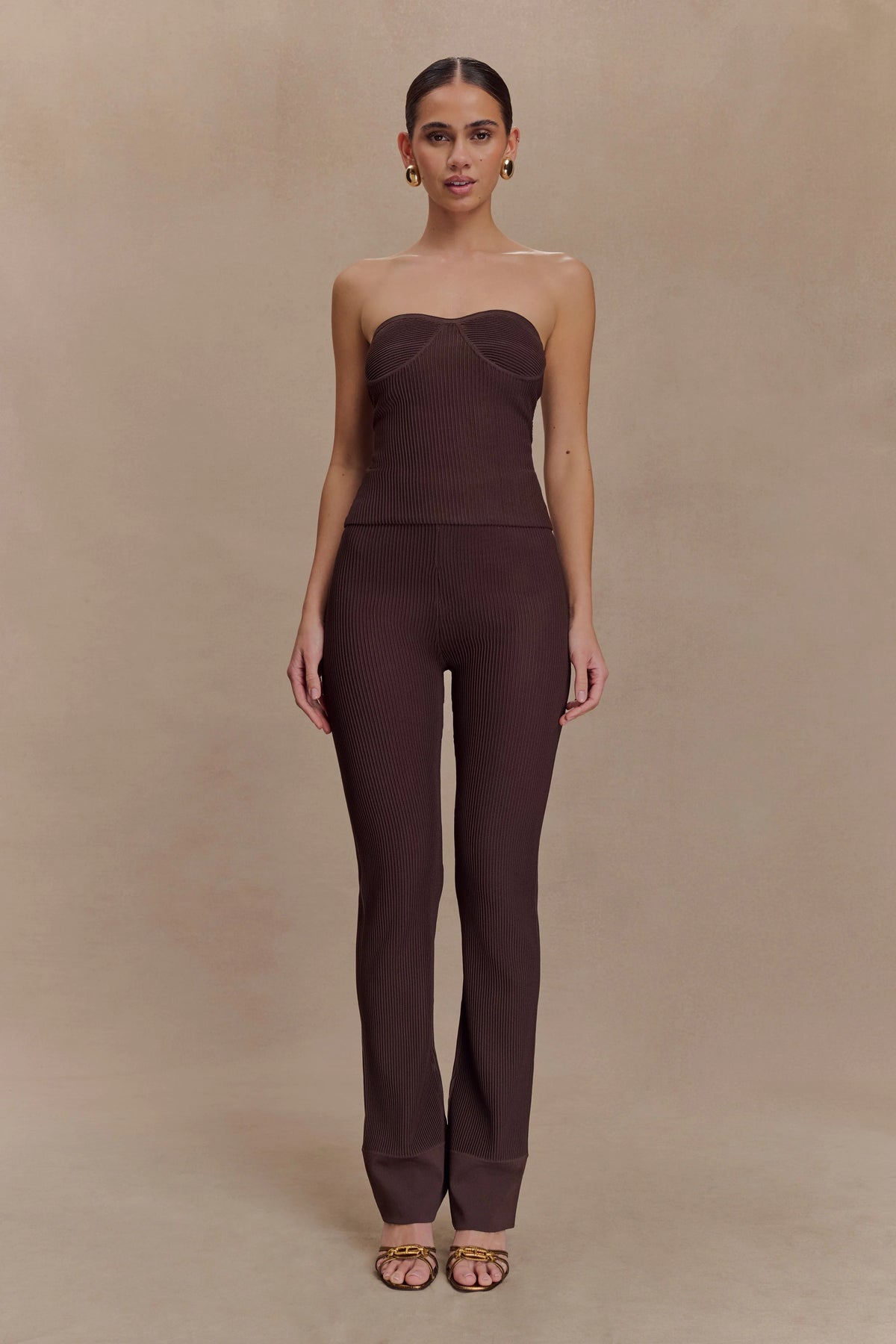 Elodie Ribbed Knit Pants - Chocolate