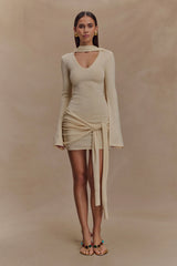 Taron Knit Mini Dress With Scarf - Cream