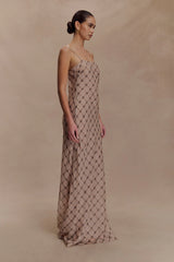 Silvana Chiffon Maxi Dress - Snake Check Print Mocha