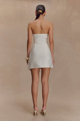 Steph Strapless Linen Mini Dress - White