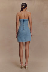 Akira Embroidered Denim Mini Dress - Mid Blue