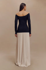Presley Contrast Knit Off Shoulder Maxi Dress - Navy And Cream