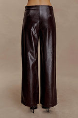 Henry Croc Faux Leather Straight Leg Pants - Dark Chocolate