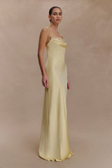 Isadora Lace & Satin Maxi Dress - Lemon