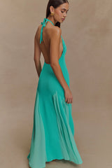 Soleil Knit And Mesh Halter Maxi Dress - Lagoon