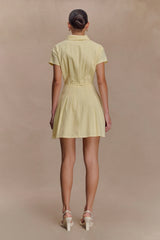 Aysha Buttoned Linen Mini Dress - Lemon