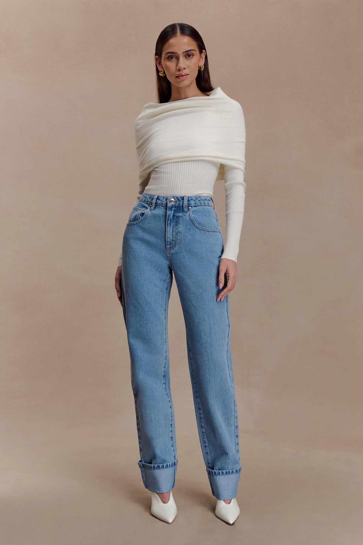 Kirralee Straight Leg Cuffed Jeans - Classic Blue