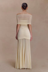 Caspian Slinky And Mesh Off Shoulder Maxi Dress - Ivory