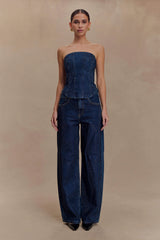 Laina Mid Rise Diamante Denim Jeans - Midnight Blue