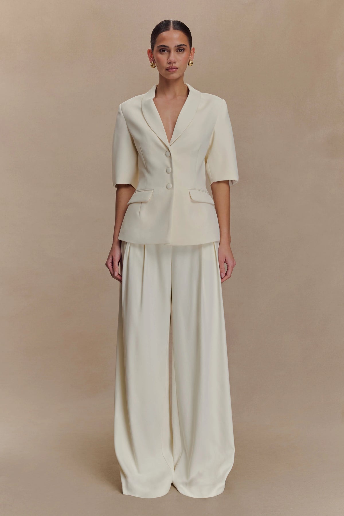 Opal Puff Sleeve Suiting Top - Ivory