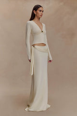 Miraby Front Ruched Knit Long Sleeve Top - Ivory