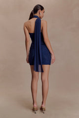 Mattea Diamante Mini Dress With Scarf - Navy