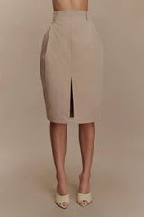 Vera Twill Split Front Midi Skirt - Camel