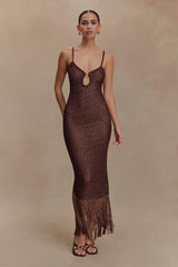 Raelynn Metallic Knit Fringe Midi Dress - Dark Chocolate