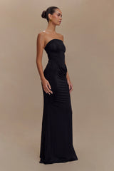 Madison Strapless Slinky Maxi Dress - Black