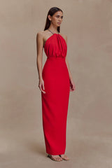 Elina Satin Necklace Maxi Dress - Red