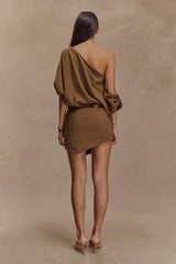Gabriella Draped Mini Dress - Light Brown Marle