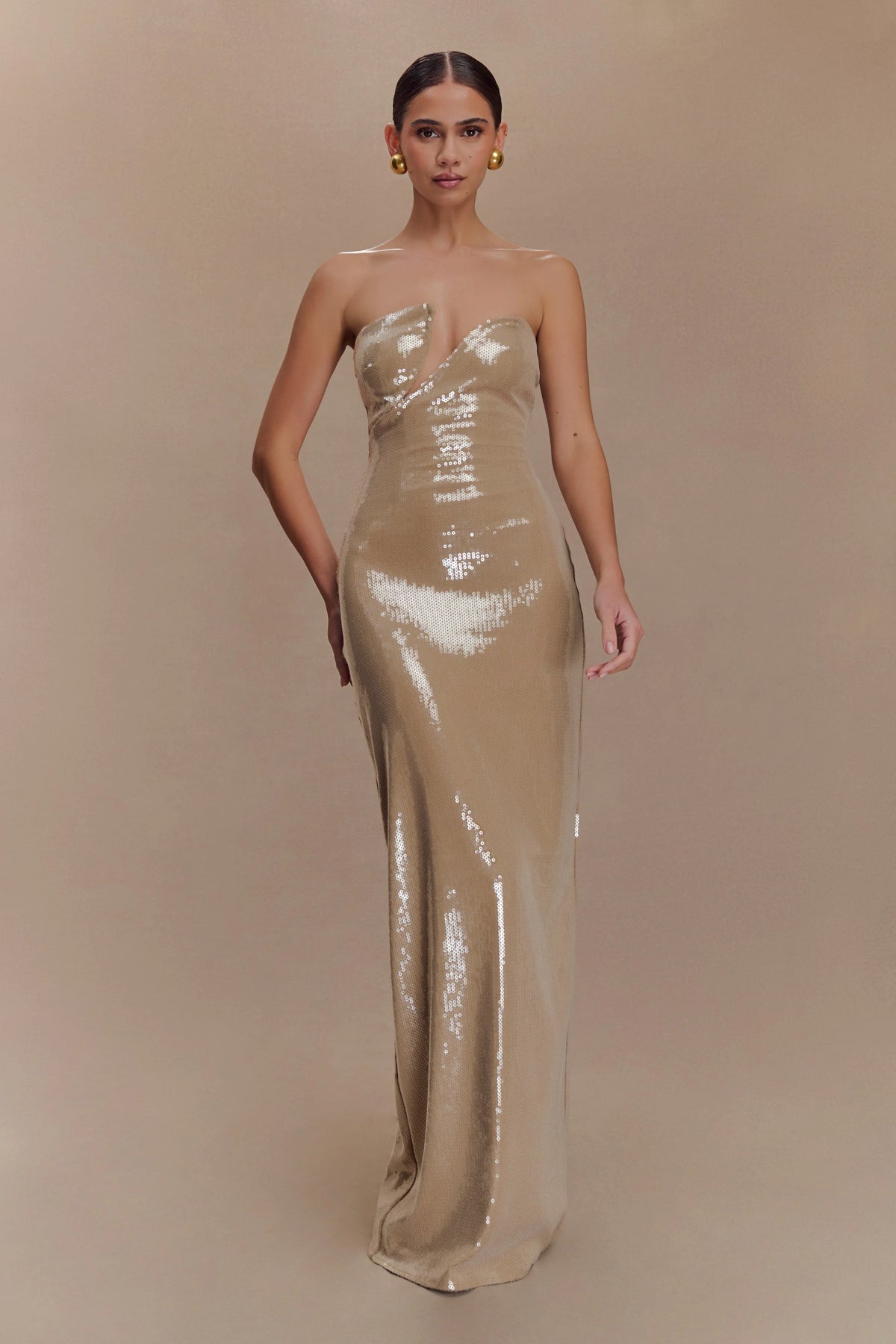 Winston Strapless Sequin Maxi Dress - Taupe
