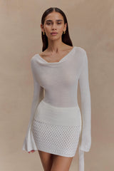 Elowen Knit Cowl Long Sleeve Top - White