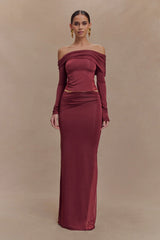 Judy Slinky And Mesh Maxi Skirt - Wine
