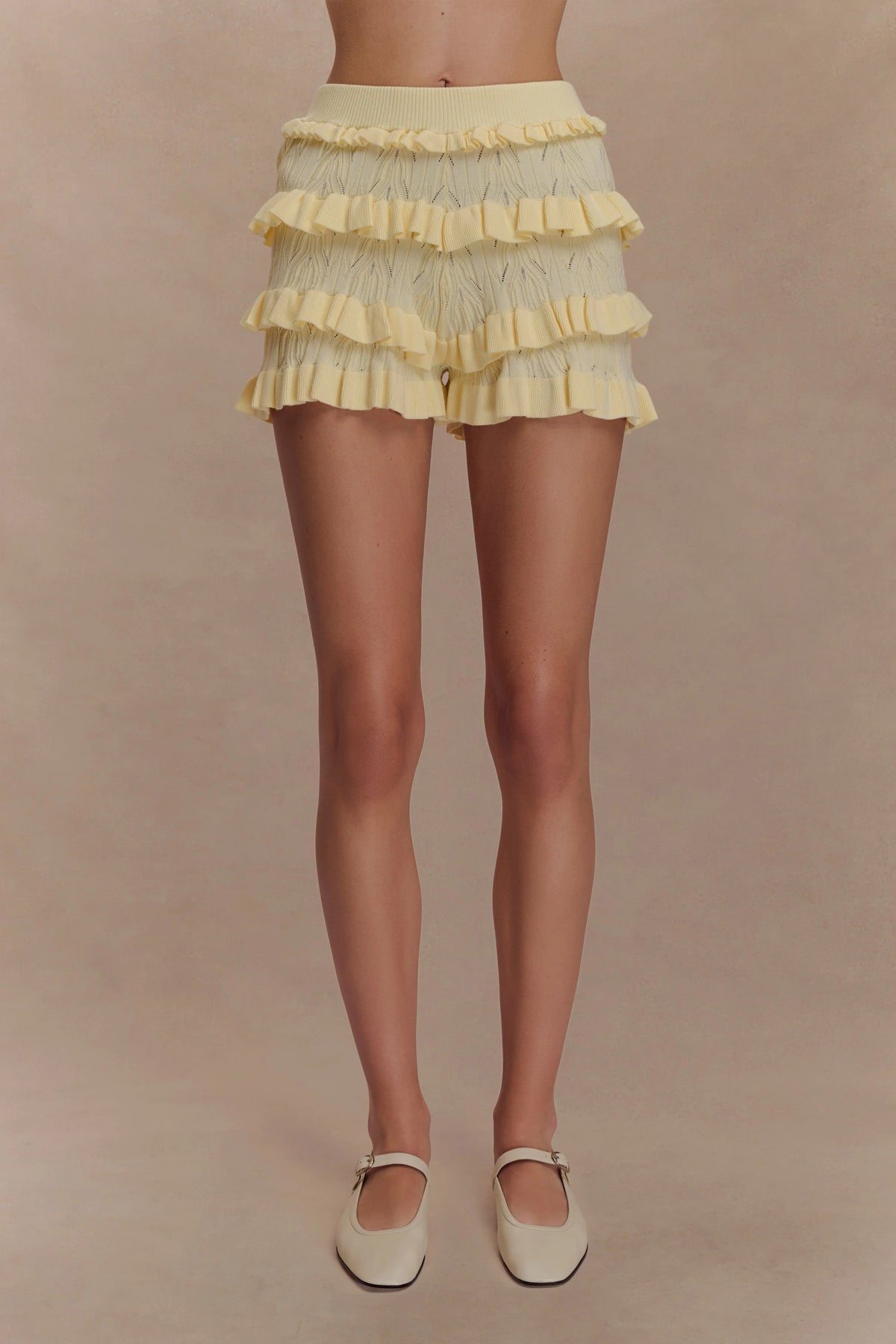 Amy Pointelle Knit Frill Bloomers - Lemon