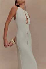 Beryl Slinky Maxi Dress With Pearls - Ivory