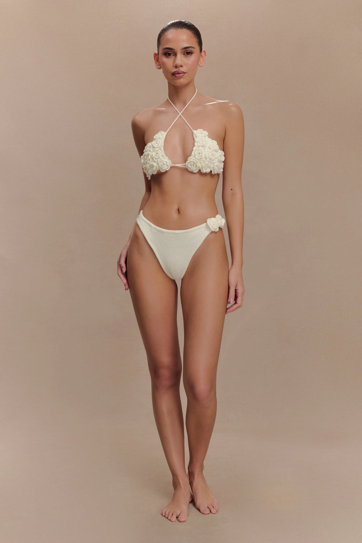 Aesha Floral Crochet Bikini Top - Ivory