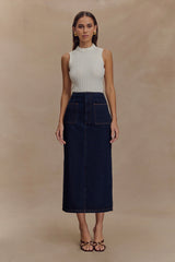 Fallon Denim Midi Skirt - Indigo Blue