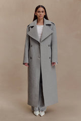 Levi Long Trench Wool Coat - Grey Marle