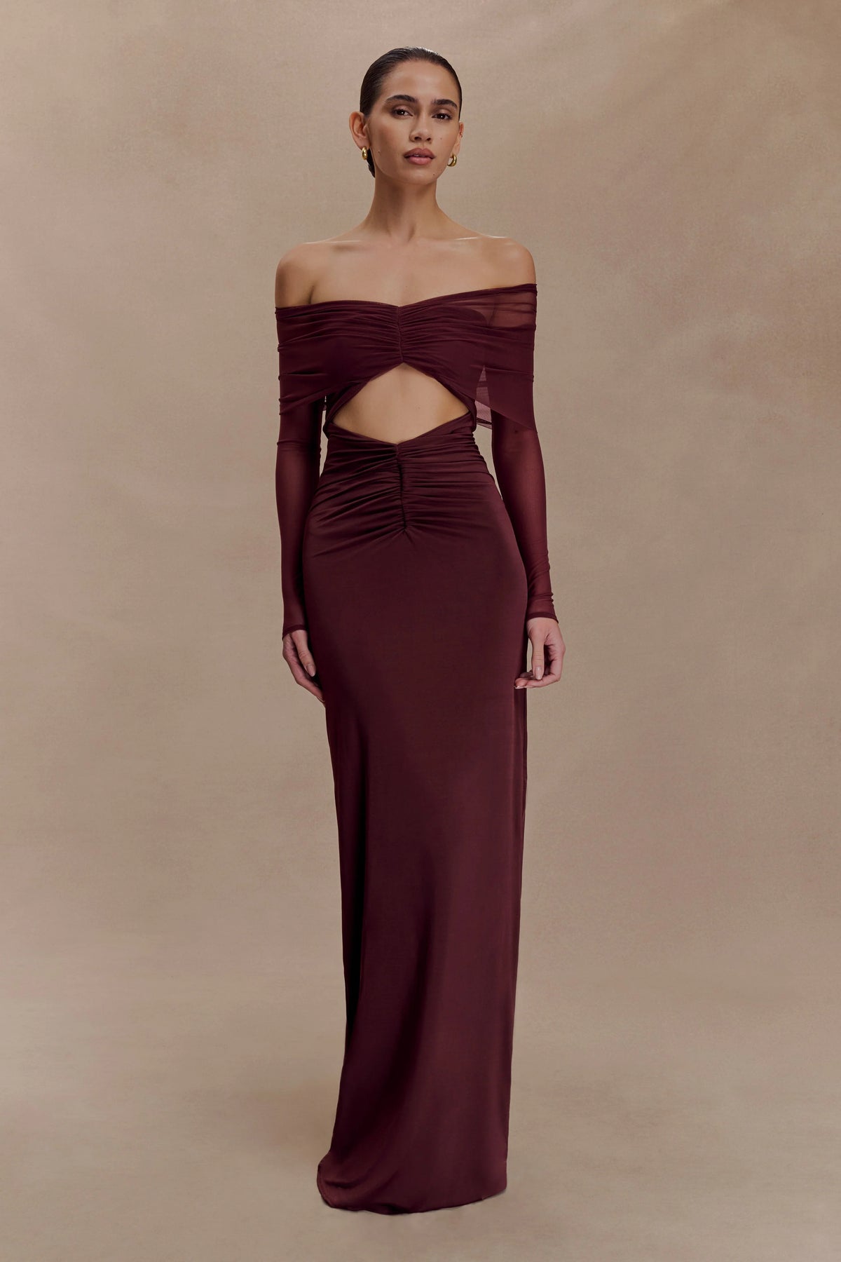 Rafaella Slinky And Mesh Maxi Dress - Mahogany