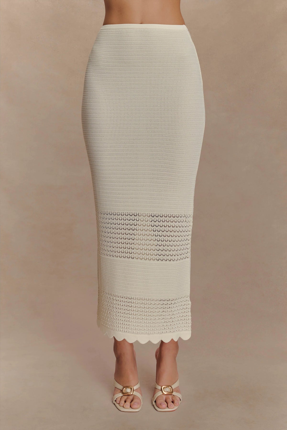 Madeline Scallop Knit Midi Skirt - Ivory