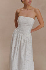 Maureen Broderie Strapless Maxi Dress - White