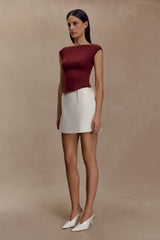 Romana Short Sleeve Mesh Top - Burgundy