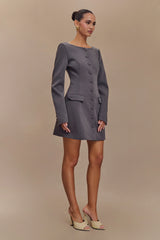 Jolie Boat Neck Suiting Mini Dress - Charcoal Grey