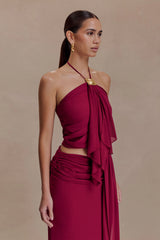 Celina Chiffon Halter Top With Hardware - Cherry Red