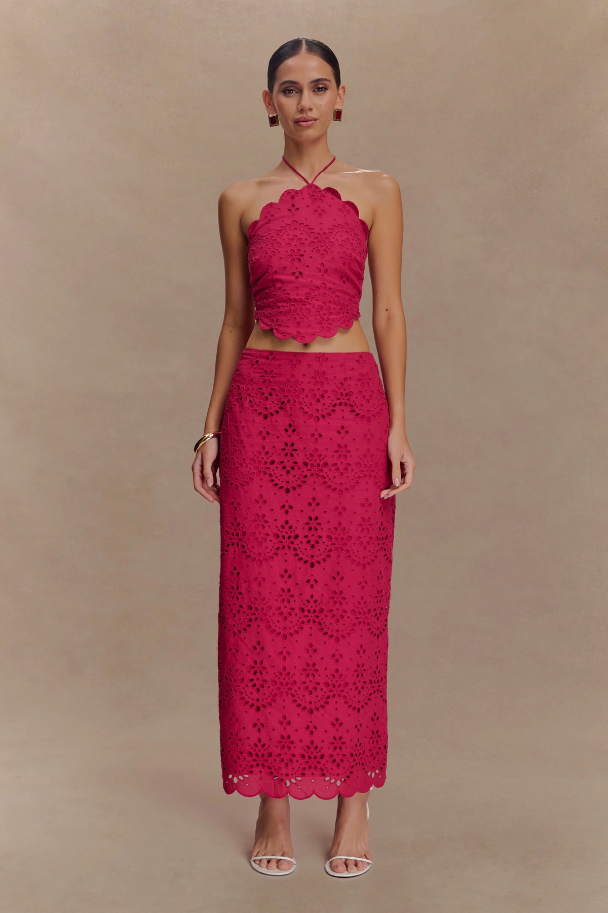 Kensley Broderie Midi Skirt - Dragonfruit