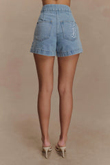 Kylee Embroidered Shorts - Mid Blue