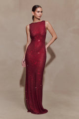Magnolia Sleeveless Diamante Maxi Dress - Wine