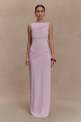 Henley Slinky Drape Maxi Dress - Baby Pink